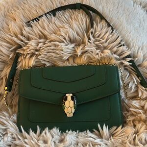 BVlGARI emerald green serpenti purse